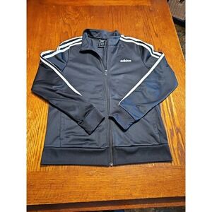adidas Essentials Black White 3-Stripes Track Jacket Women Size L Full-Zip (A808